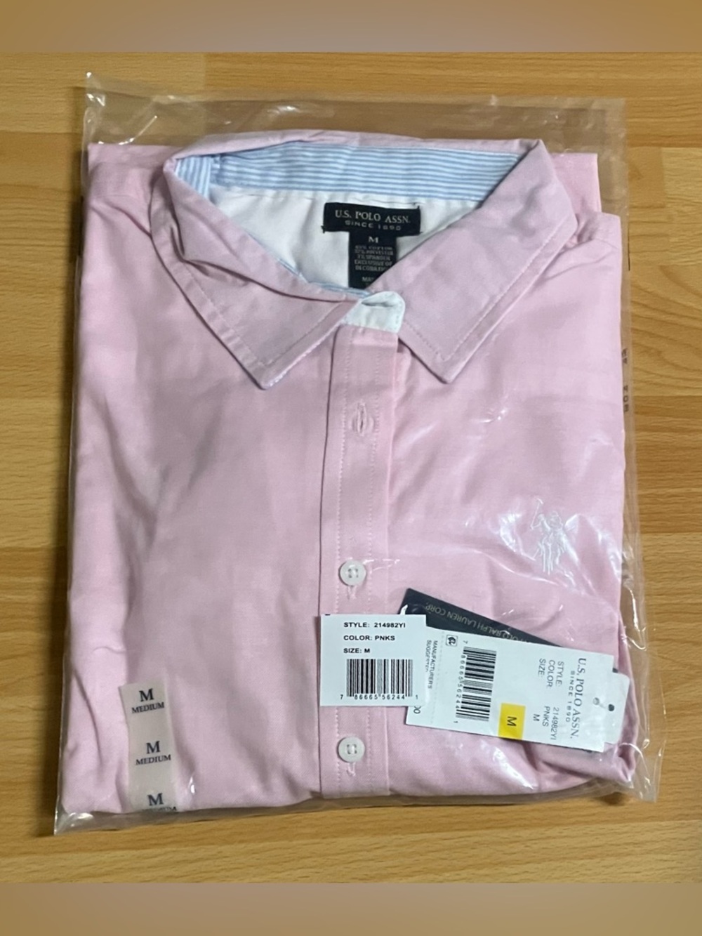 US Polo Association Light Pink Oxford Shirt Dress/Tie Waist/Pale Blue Accent: M - Picture 7 of 8